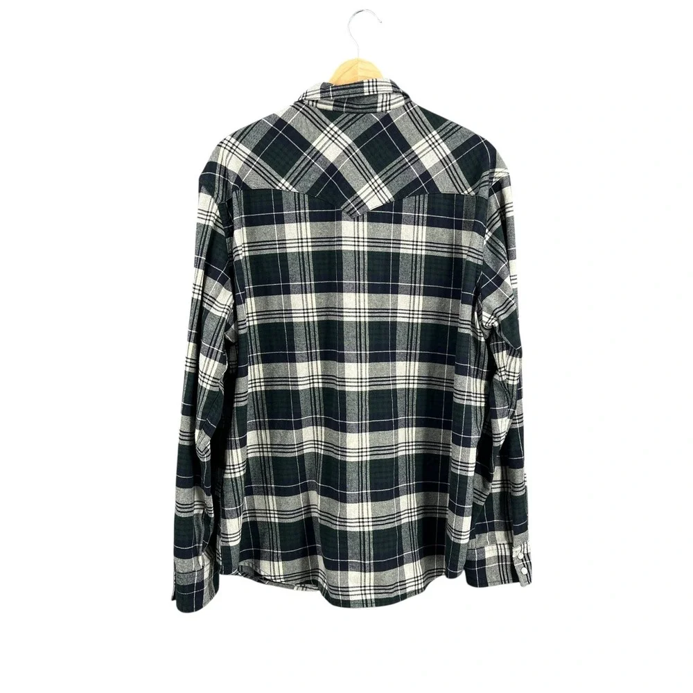 Levi's Plaid Flannel Snap Shirt Blue Green White Men's XL Long‎ Sleeve Western